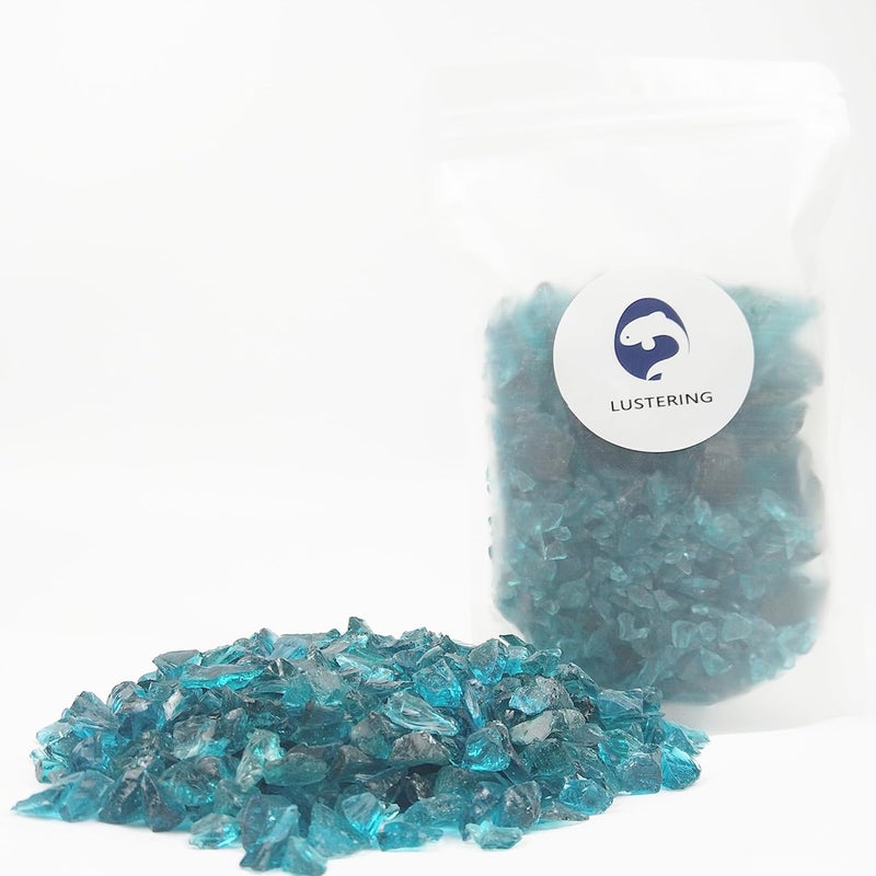 LUSTERING High Luster Crushed Glass Glitter, 6-9mm Fire Glass, Broken Glass, Glass Chips for Fire Pit Crafts DIY Epoxy Resin Art, Geode Painting, Vase Filler, Aquarium Garden Decor,330g (Turquoise) - Image 4